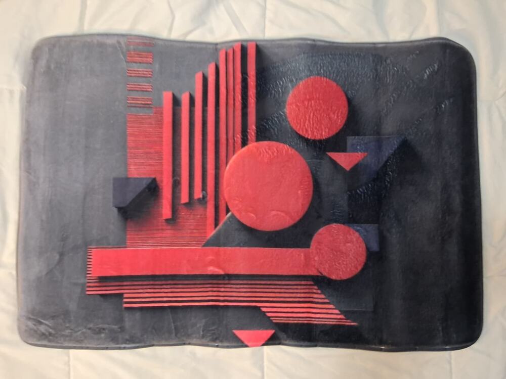 Red Geometric Shapes Bath Mat Approx 34in W x 21in L